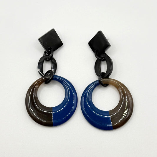 Geometric Black & Blue Resin Earrings