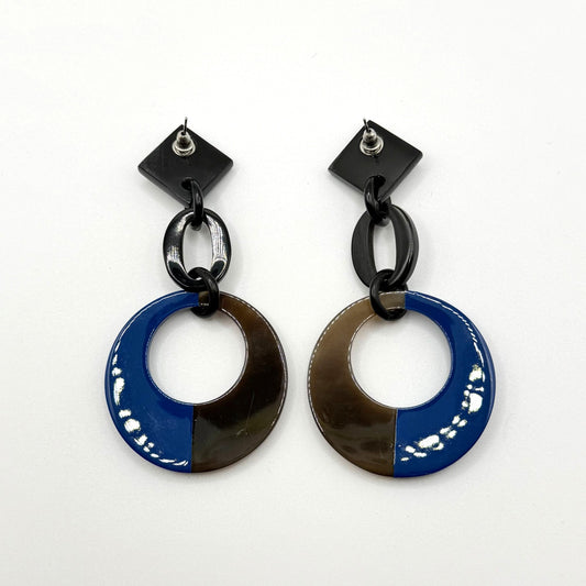 Geometric Black & Blue Resin Earrings