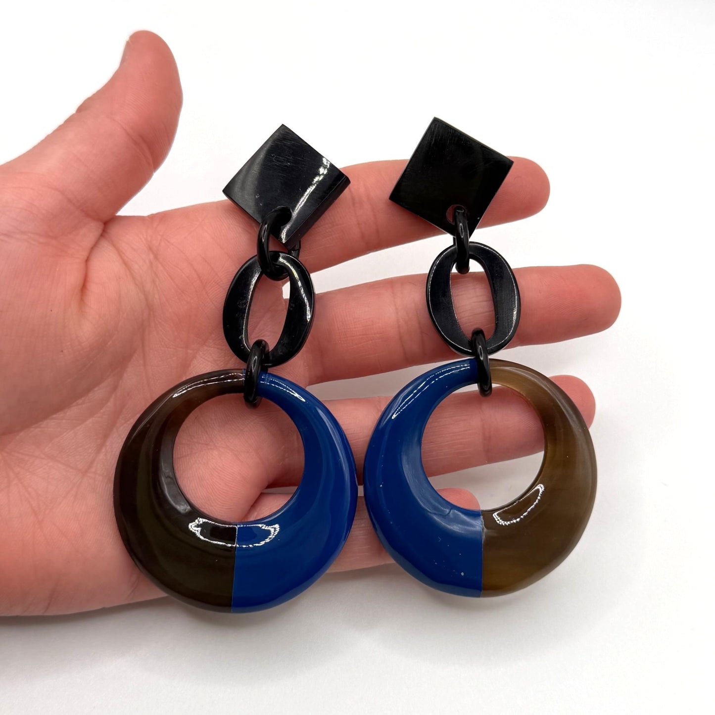 Geometric Black & Blue Resin Earrings