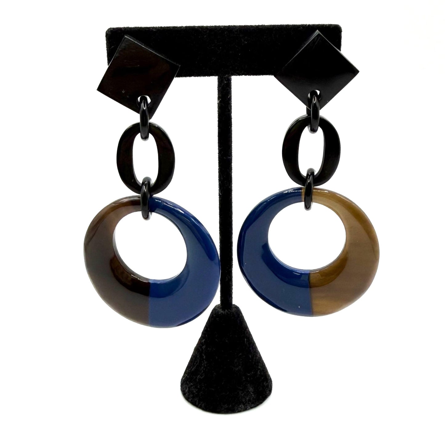 Geometric Black & Blue Resin Earrings
