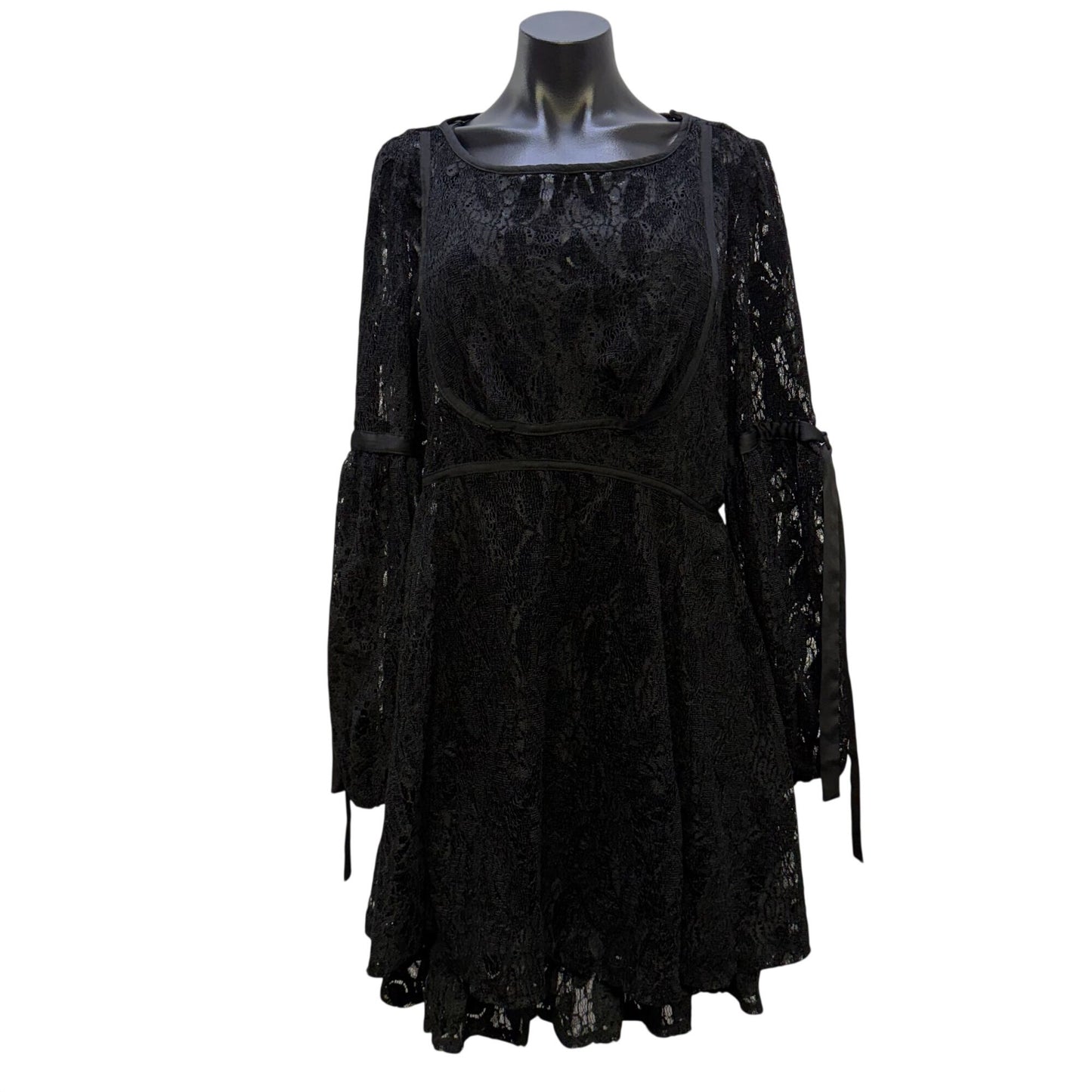 Free People Black Lace Dress/Slip Long Sheer L