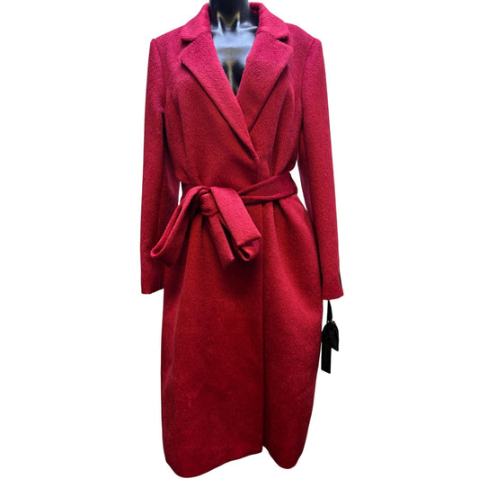 Katherine Kelly Womens Red Belted Wool/Alpaca Coat Size 12