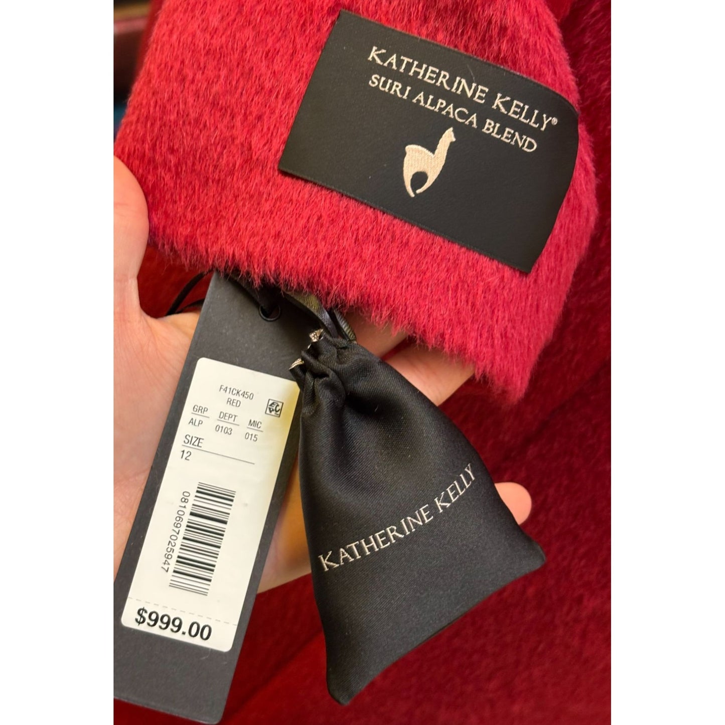Katherine Kelly Womens Red Belted Wool/Alpaca Coat Size 12