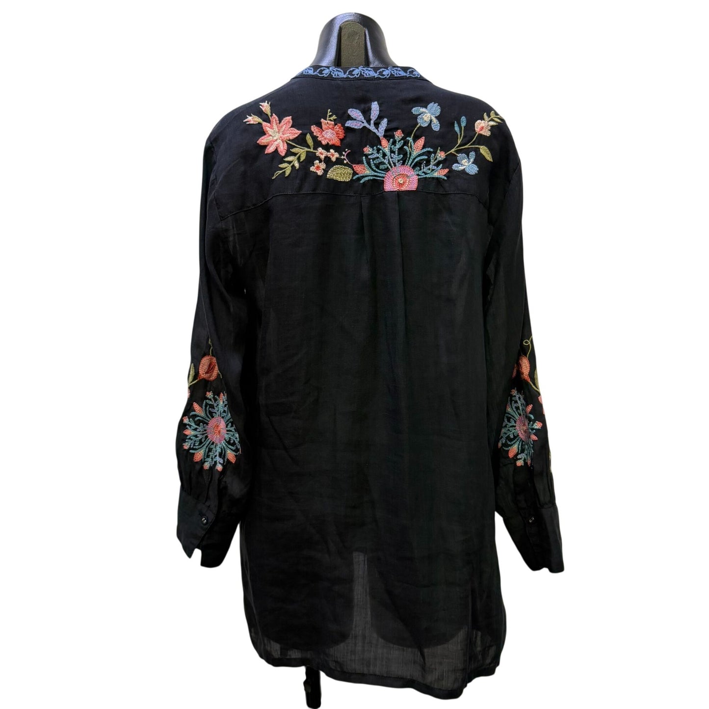 Johnny Was Workshop Black Floral Tunic Blouse Long Sleeve S