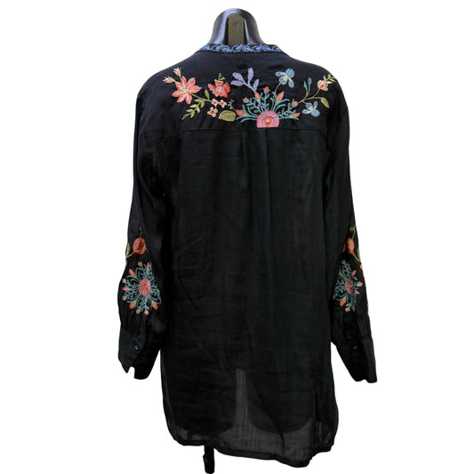 Johnny Was Workshop Black Floral Tunic Blouse Long Sleeve S
