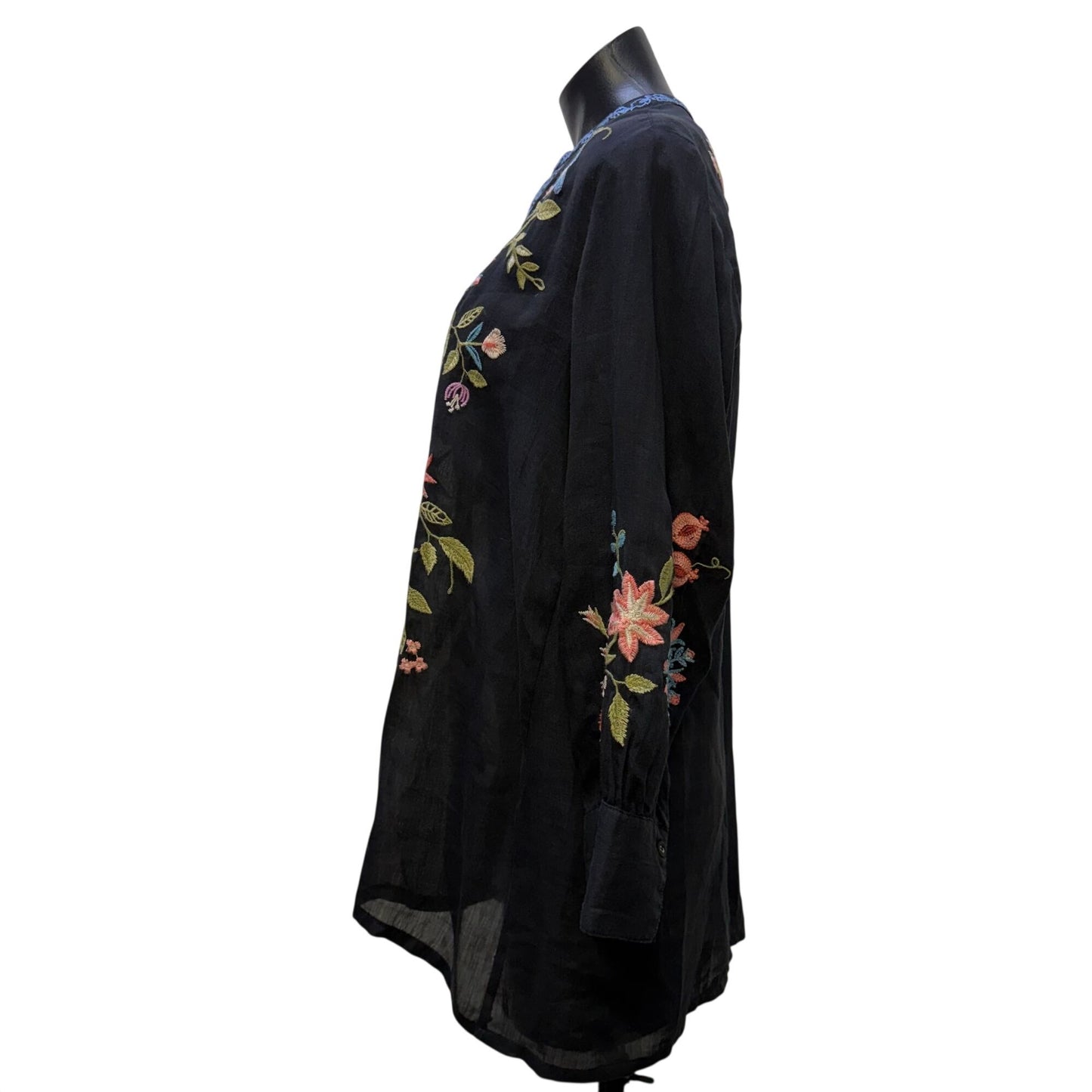 Johnny Was Workshop Black Floral Tunic Blouse Long Sleeve S