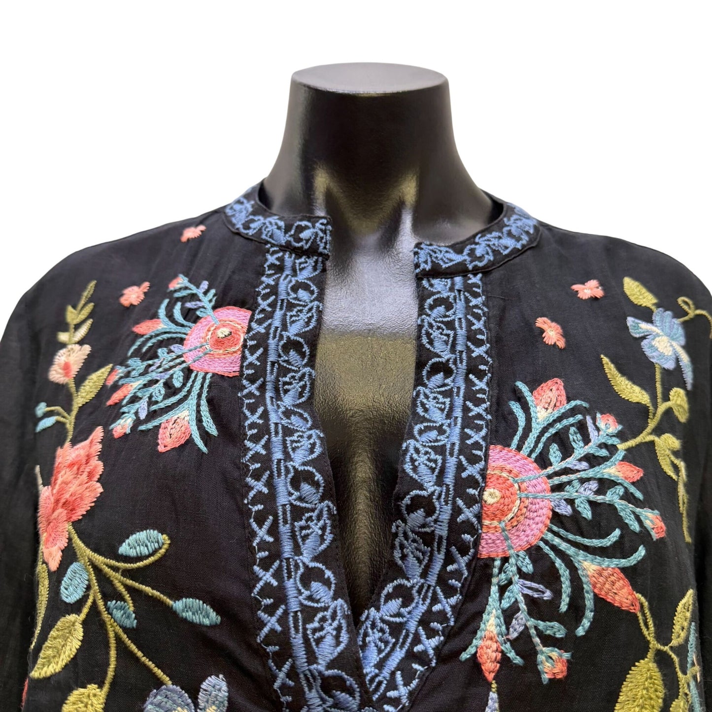 Johnny Was Workshop Black Floral Tunic Blouse Long Sleeve S