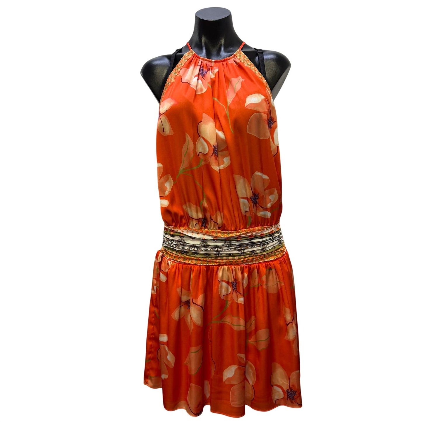 Ramy Brook Halter Dress Orange Multi Floral Size L