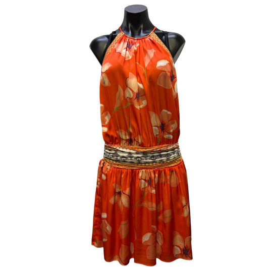 Ramy Brook Halter Dress Orange Multi Floral Size L