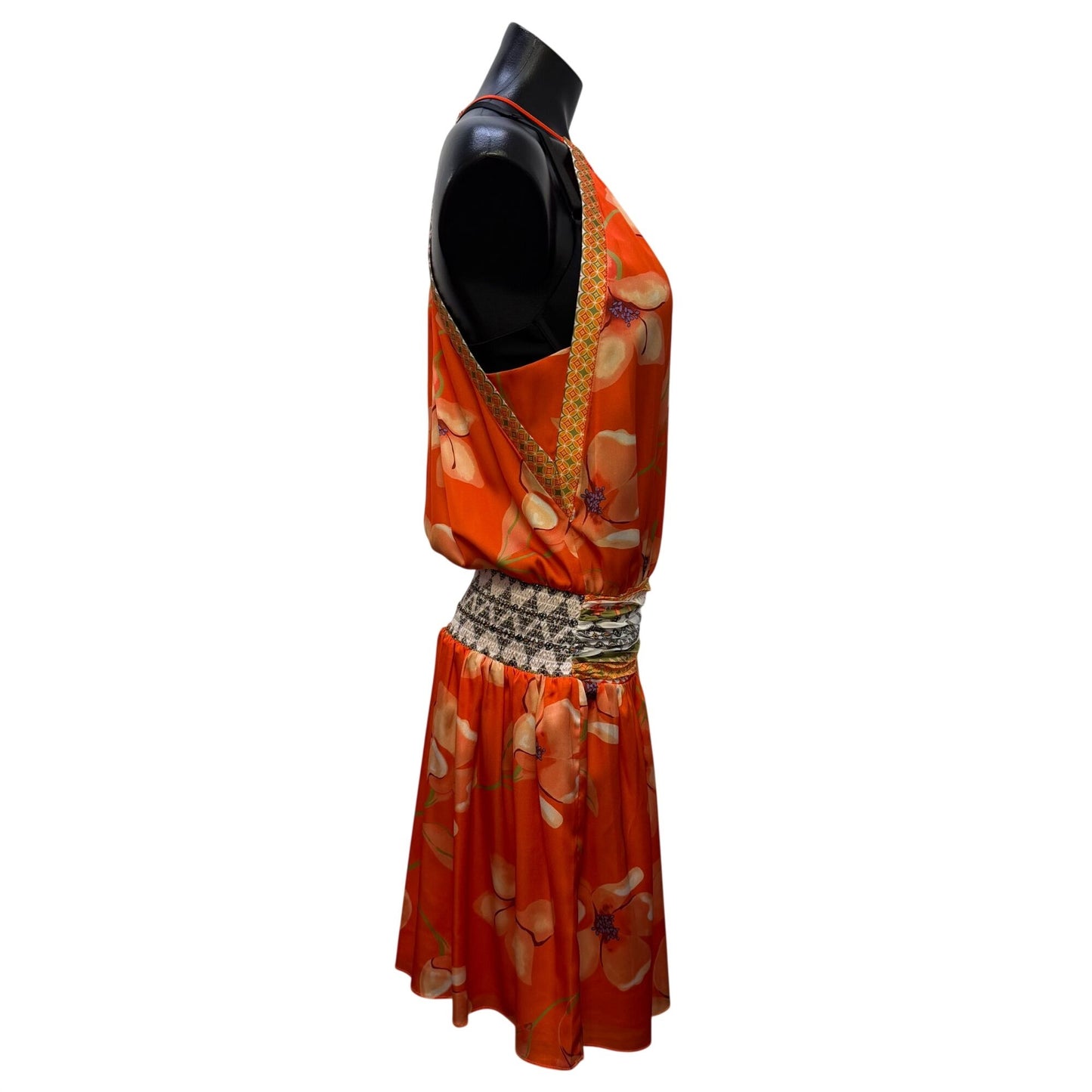 Ramy Brook Halter Dress Orange Multi Floral Size L
