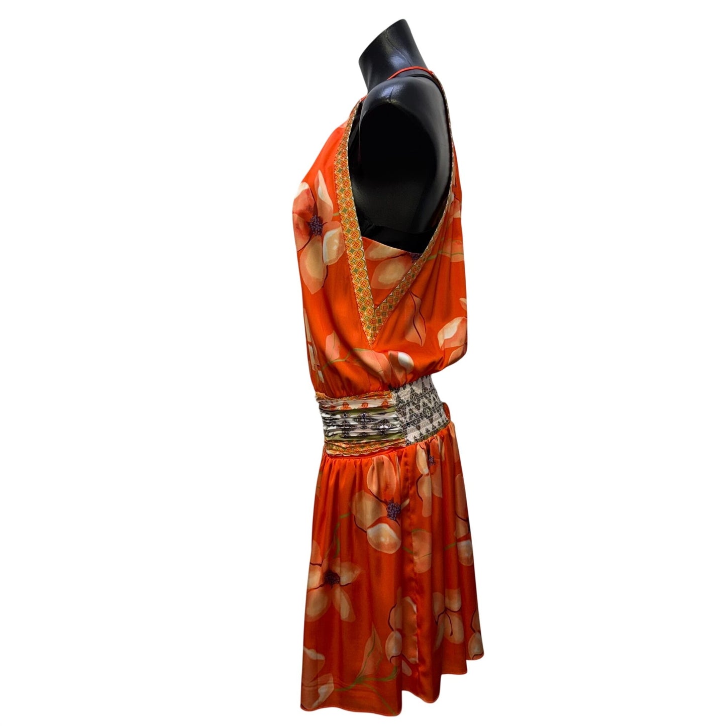 Ramy Brook Halter Dress Orange Multi Floral Size L