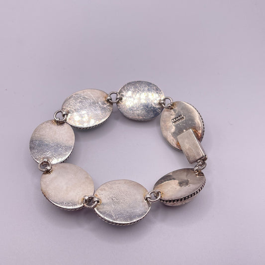 Sterling Silver 925 Multi-Stone Bracelet Jasper Malachite Sodalite & Onyx Rope-Edged