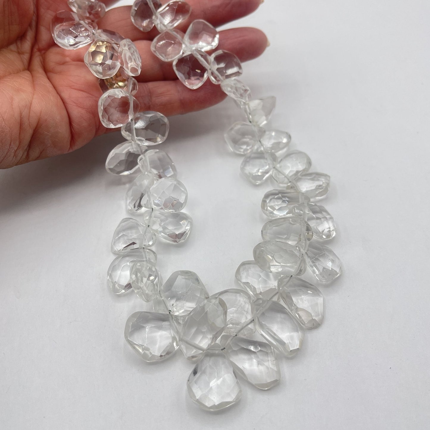 Vintage Faceted Clear Crystal Quartez Bead Necklace With Silver-Tone Clasp