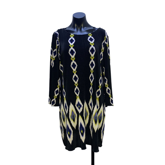 Alfani Black & Green Pleated Printed Tunic Dress XL