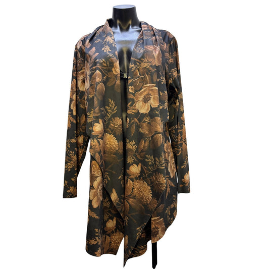 Soft Surroundings Floral Open Front Cardigan Brown & Black 1X
