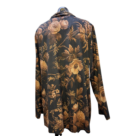 Soft Surroundings Floral Open Front Cardigan Brown & Black 1X