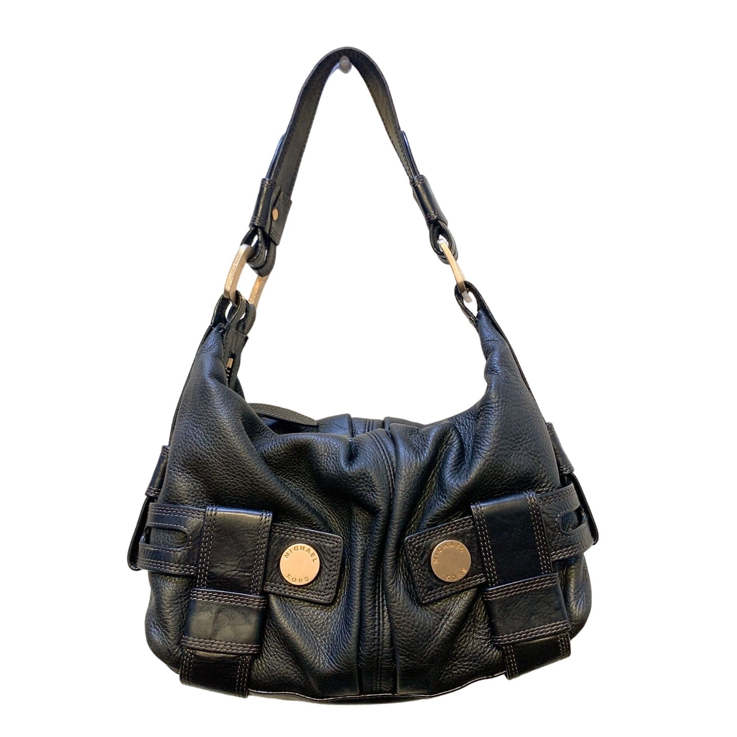 Michael Kors Black Leather Shoulder Bag With Gold Hardware