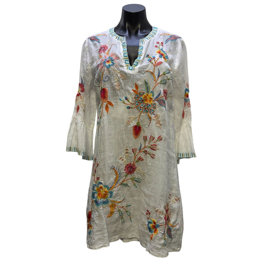 Johnny Was Workshop White Embroidered Tunic Dress W/ Slip Size M