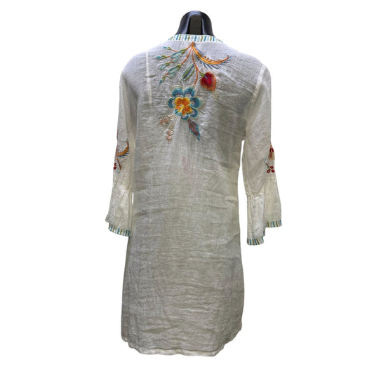 Johnny Was Workshop White Embroidered Tunic Dress W/ Slip Size M