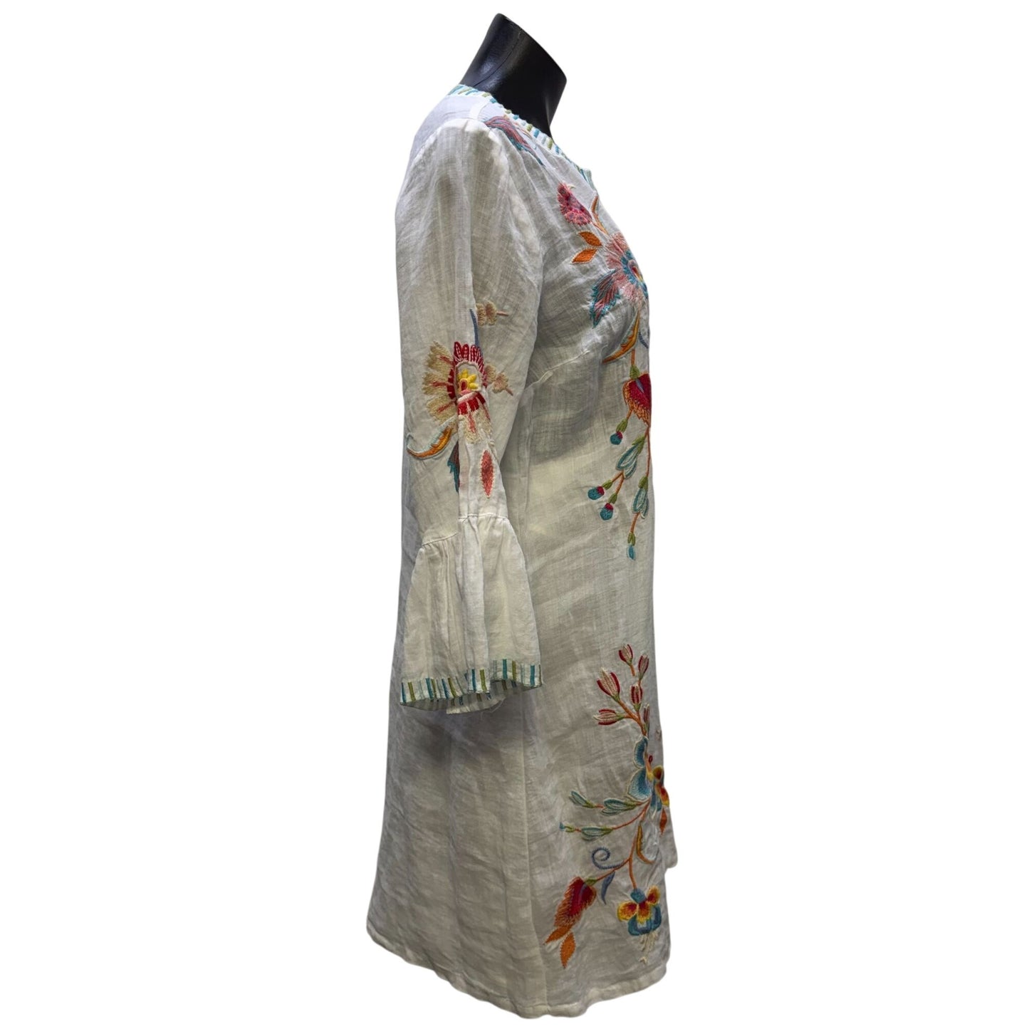 Johnny Was Workshop White Embroidered Tunic Dress W/ Slip Size M