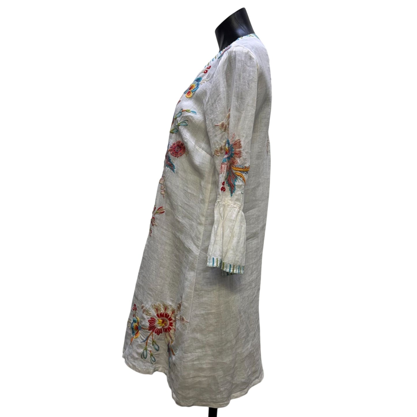 Johnny Was Workshop White Embroidered Tunic Dress W/ Slip Size M