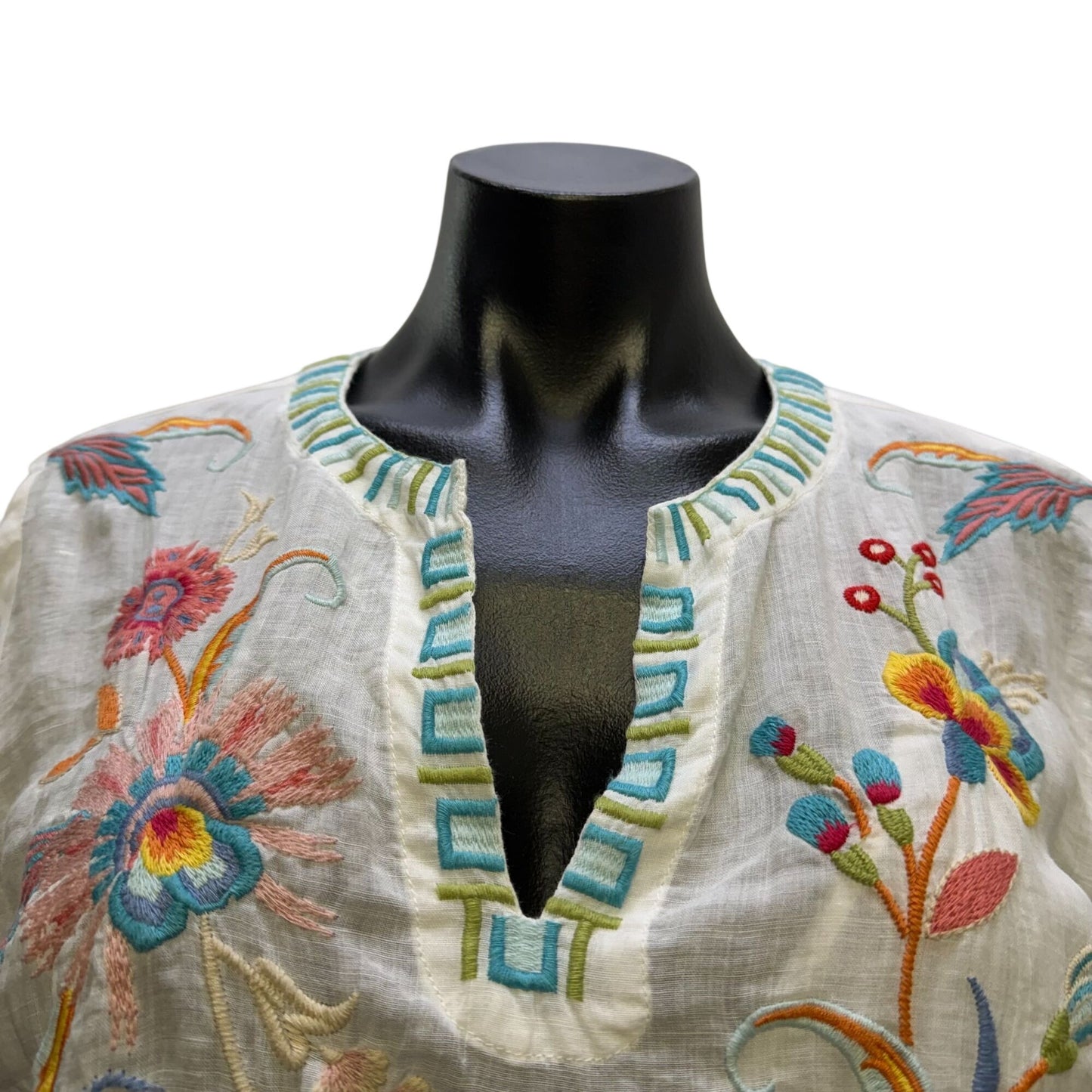 Johnny Was Workshop White Embroidered Tunic Dress W/ Slip Size M