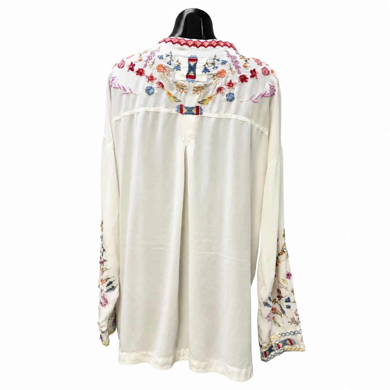 Johnny Was Biya Embroidered Silk Blouse White Multi Size M