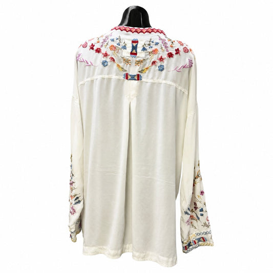 Johnny Was Biya Embroidered Silk Blouse White Multi Size M