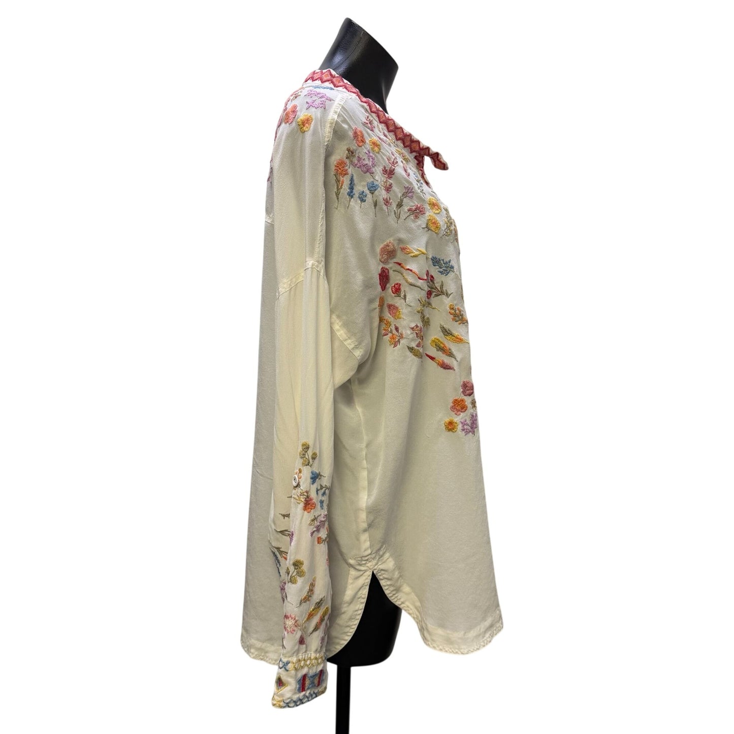 Johnny Was Biya Embroidered Silk Blouse White Multi Size M