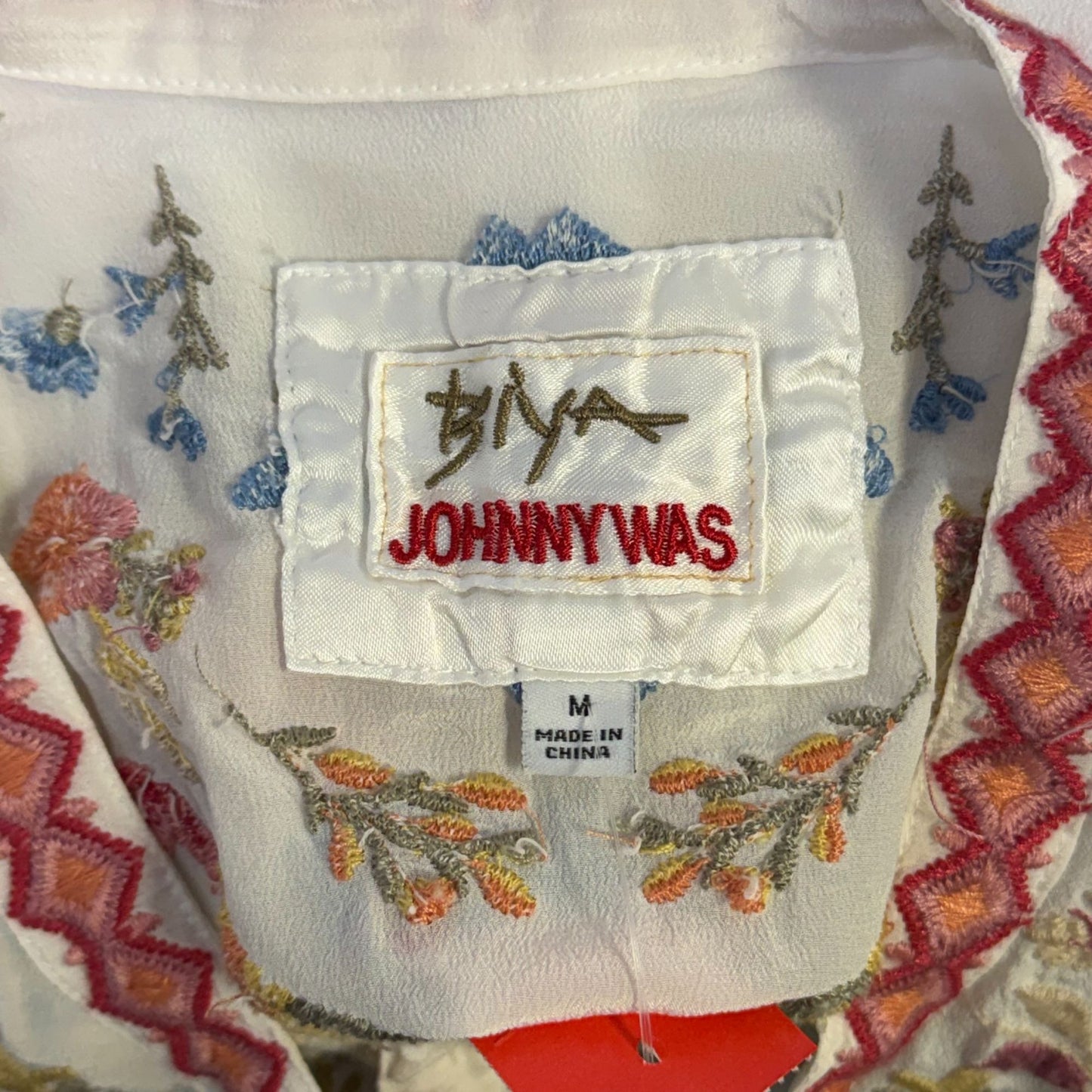 Johnny Was Biya Embroidered Silk Blouse White Multi Size M