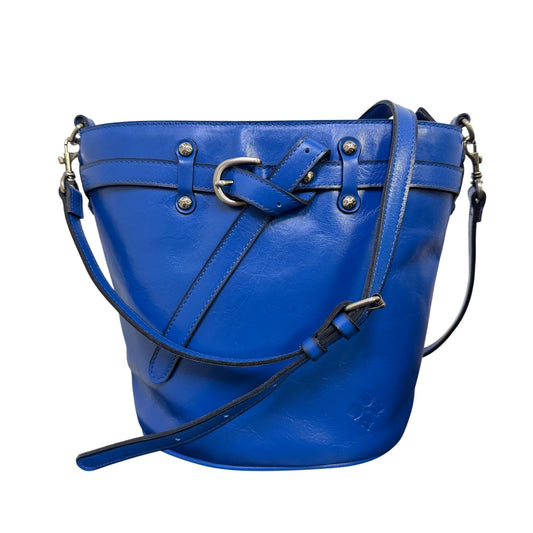 Patricia Nash Blue Leather Bucket Crossbody Bag With Adjustable Strap