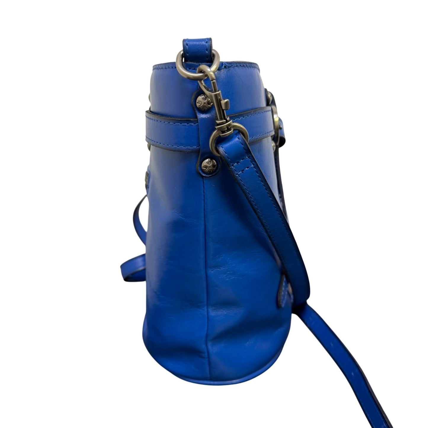 Patricia Nash Blue Leather Bucket Crossbody Bag With Adjustable Strap
