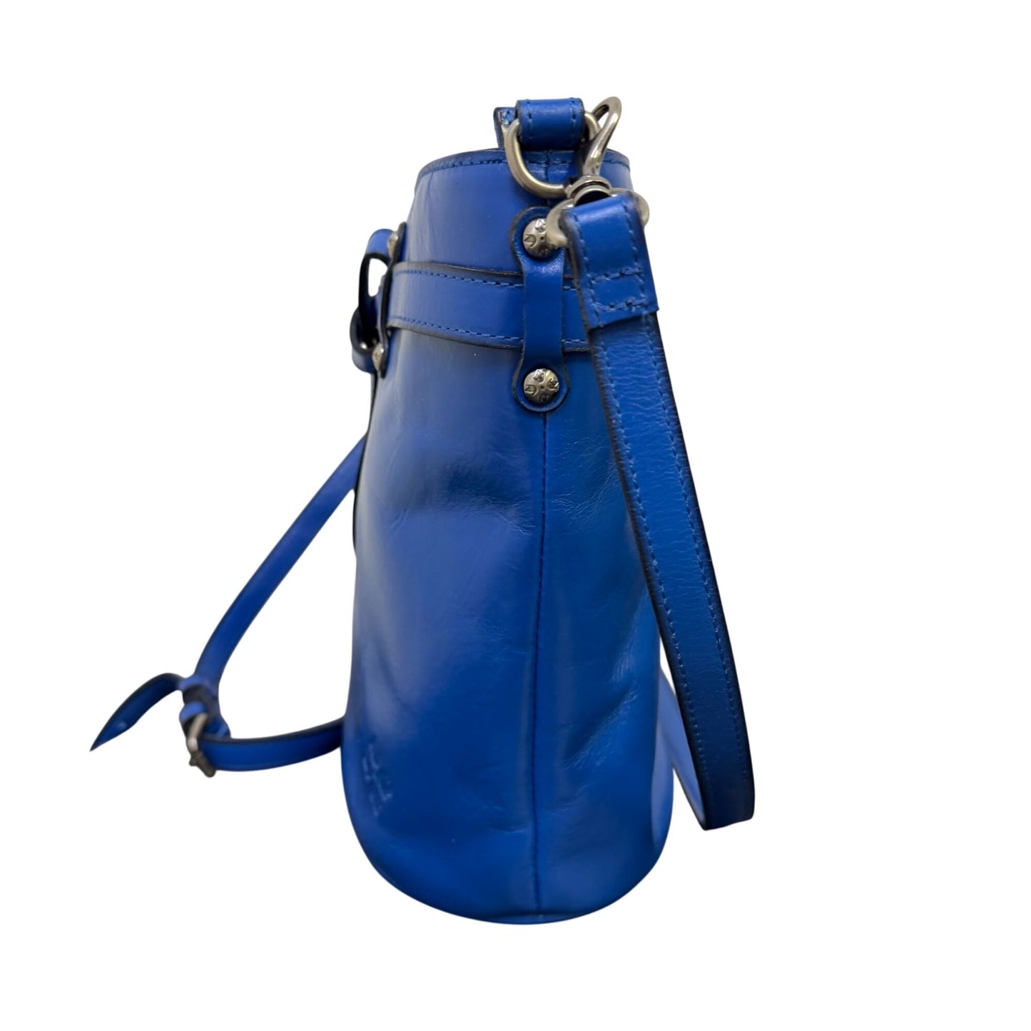 Patricia Nash Blue Leather Bucket Crossbody Bag With Adjustable Strap