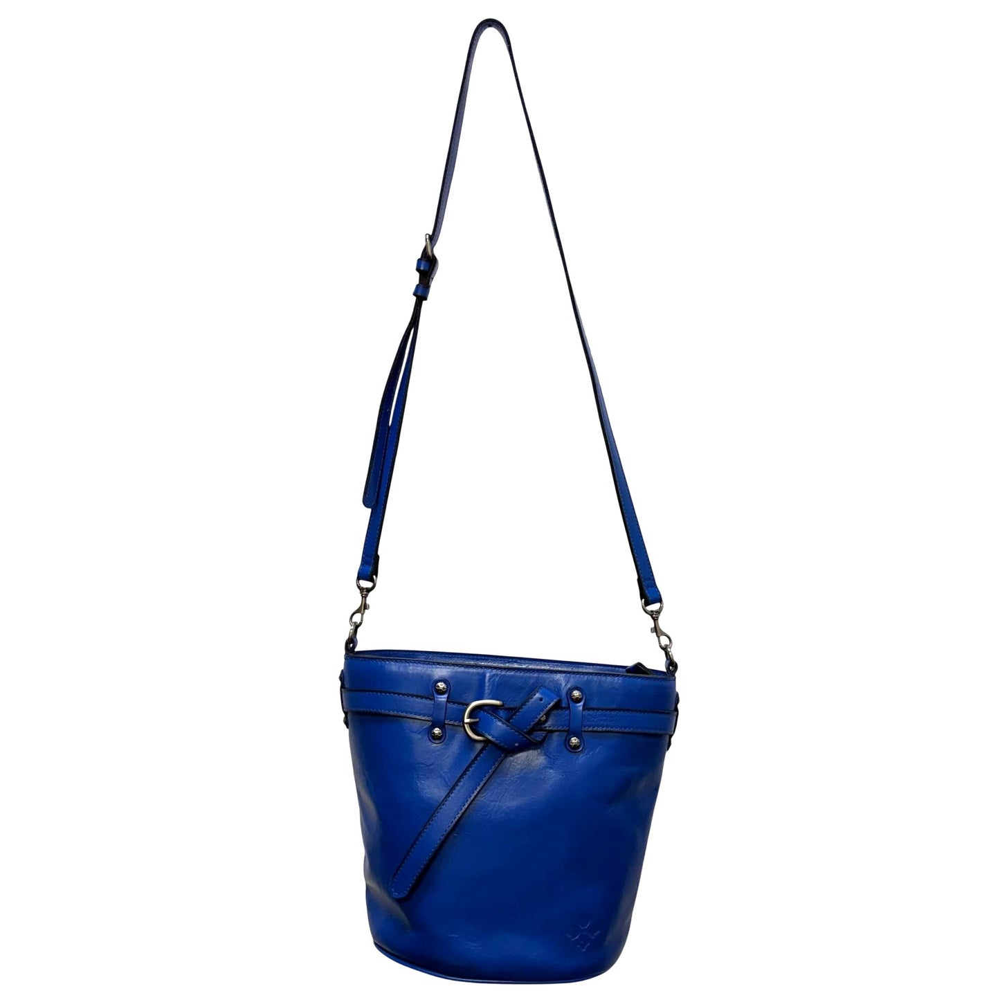 Patricia Nash Blue Leather Bucket Crossbody Bag With Adjustable Strap