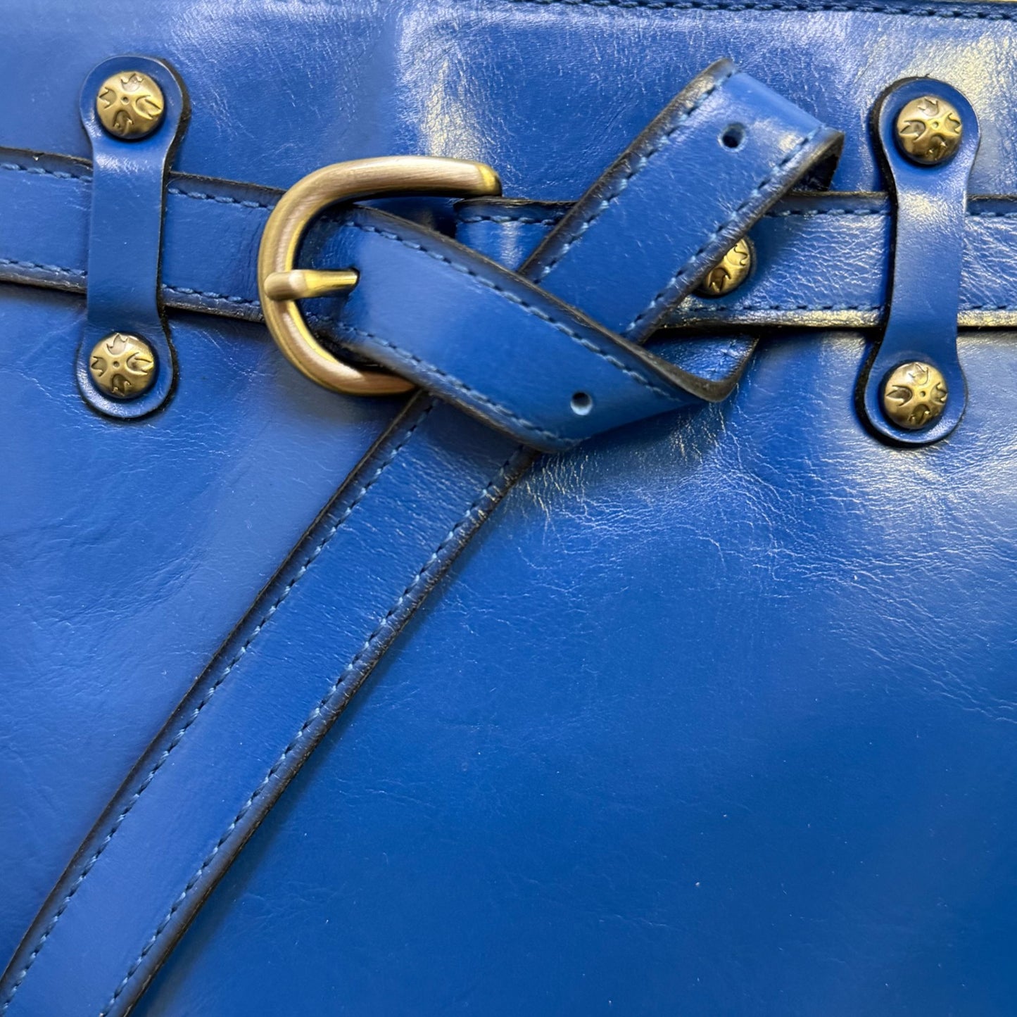 Patricia Nash Blue Leather Bucket Crossbody Bag With Adjustable Strap