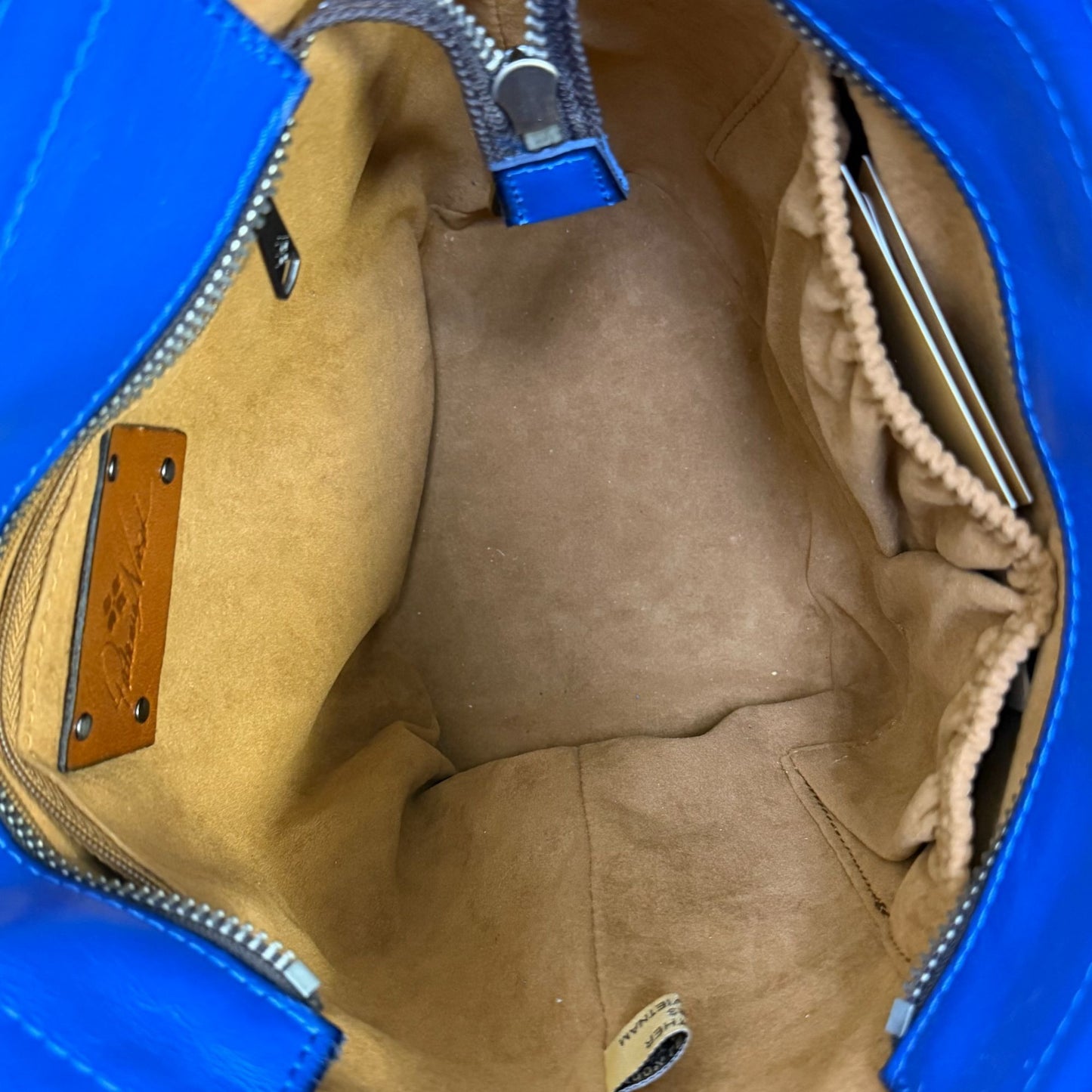 Patricia Nash Blue Leather Bucket Crossbody Bag With Adjustable Strap