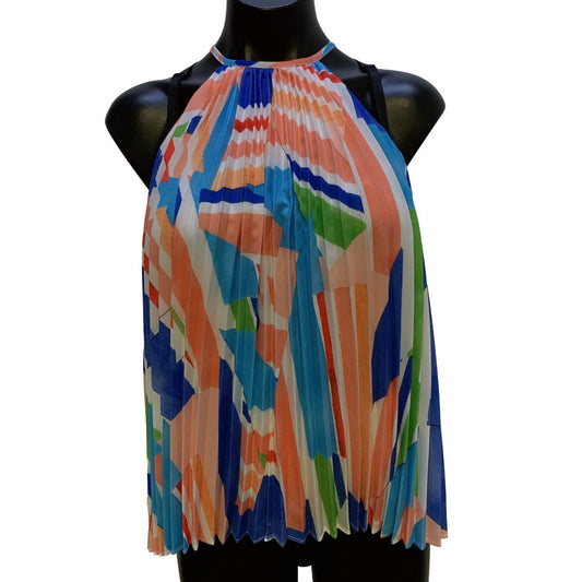 *NWT Milly Multi Color Pleated Halter Blouse Petite