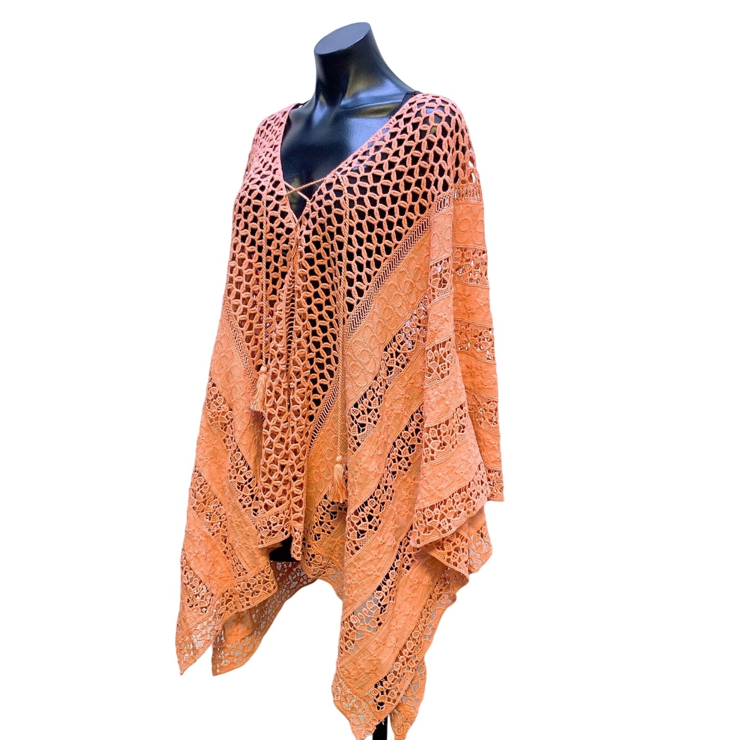 NWT XCVI Coral Crochet Poncho Topper M-L 100% Cotton