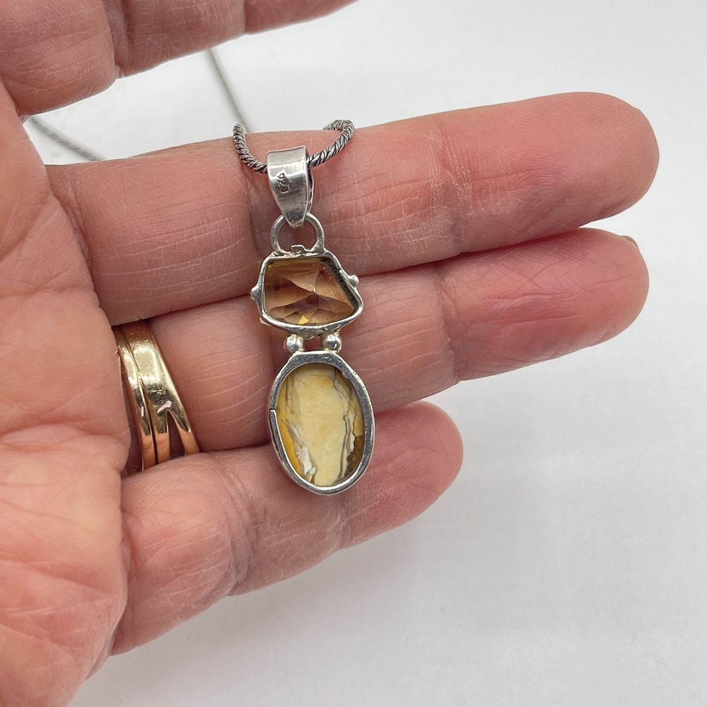 Handcrafted 925 Sterling Silver Necklace With Citrine & Jasper Pendant