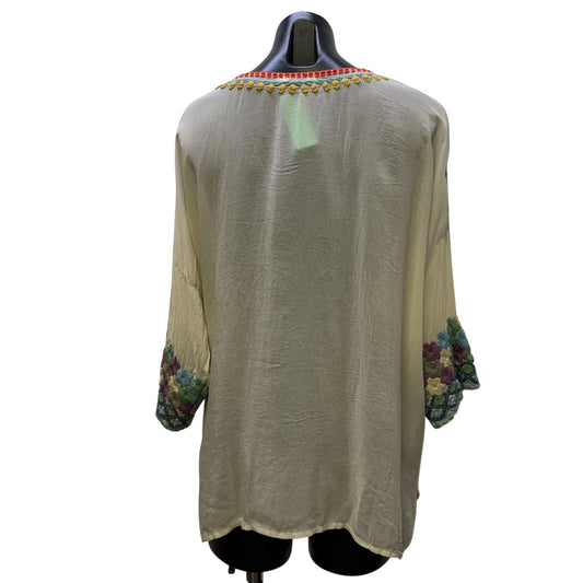 Johnny Was Cream Floral Embroidered Blouse Size M