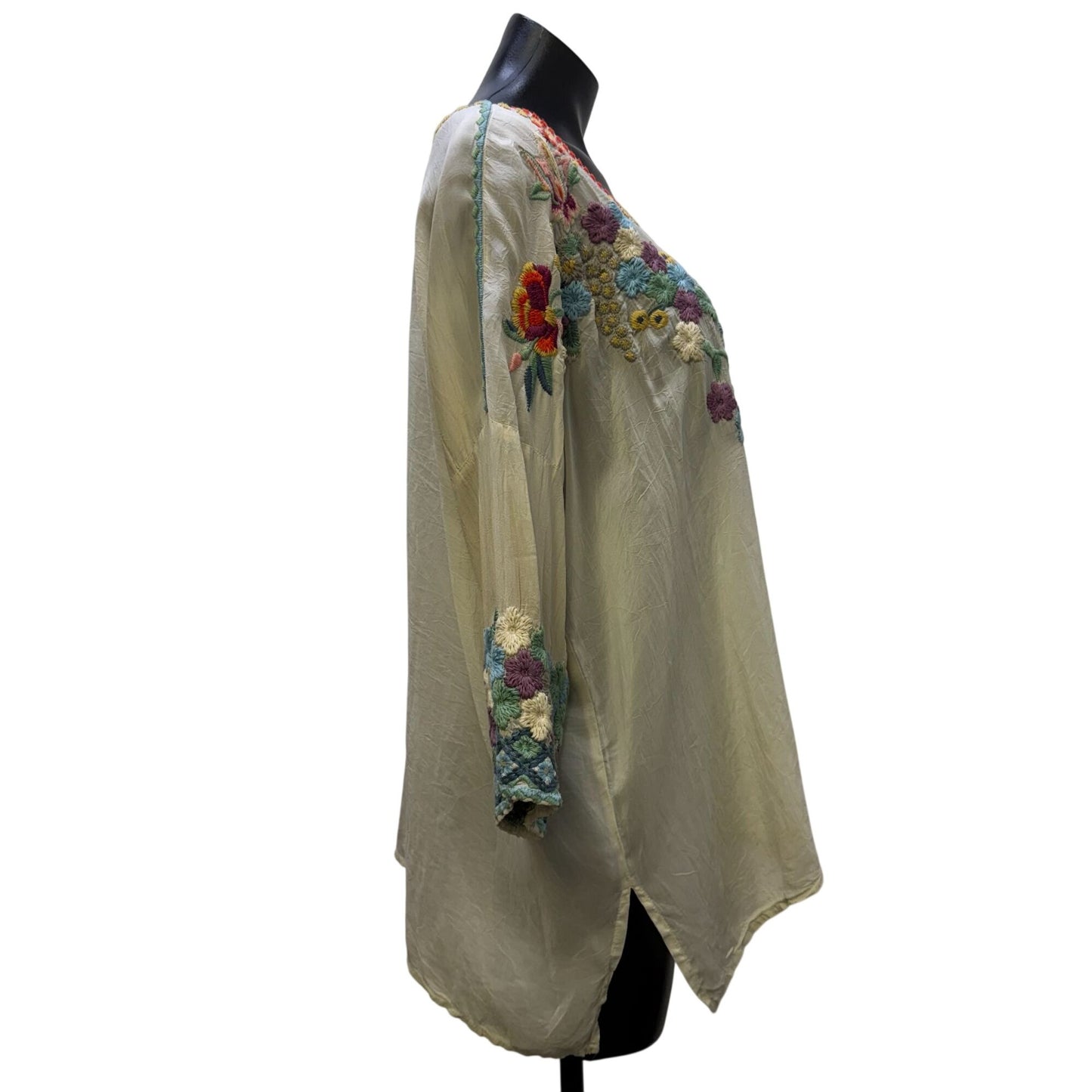 Johnny Was Cream Floral Embroidered Blouse Size M