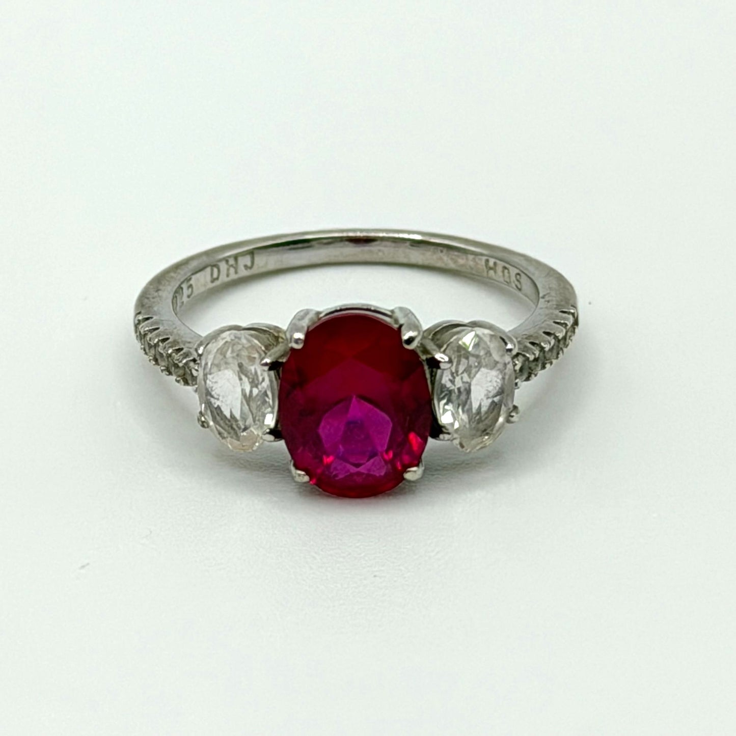 Helzberg Diamonds Sterling Silver Ruby & CZ Ring & Earrings Jewelry Set In Box 7.5