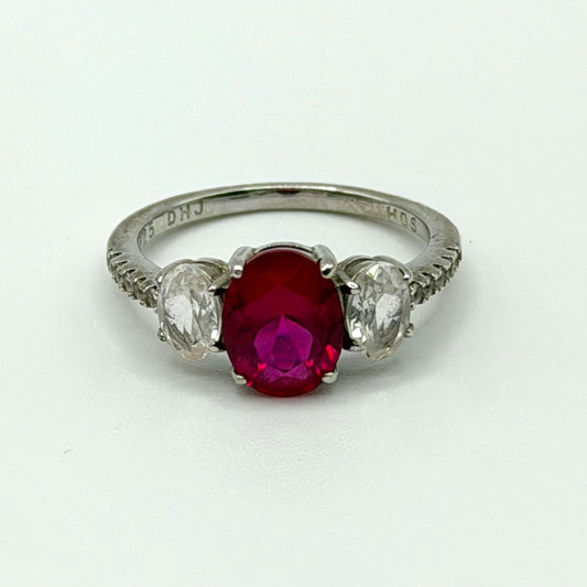 Helzberg Diamonds Sterling Silver Ruby & CZ Ring & Earrings Jewelry Set In Box 7.5