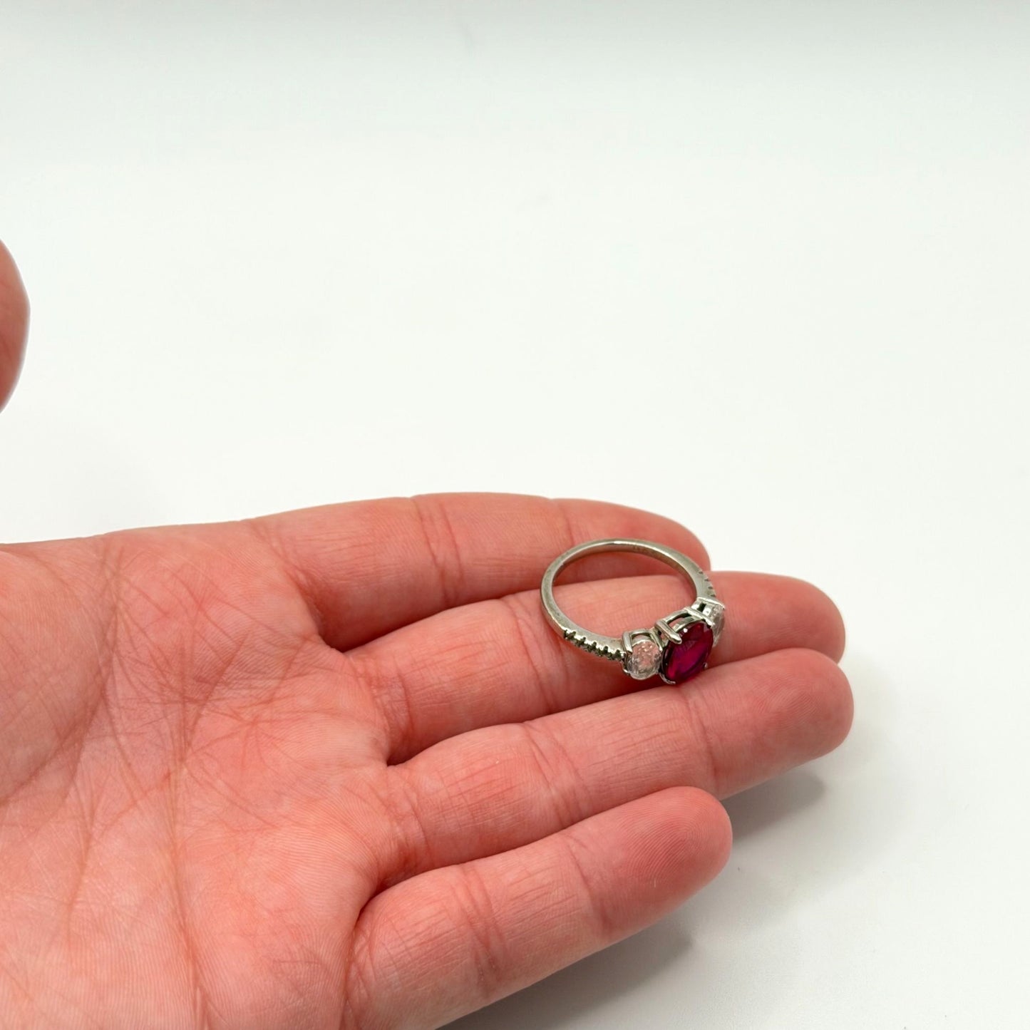 Helzberg Diamonds Sterling Silver Ruby & CZ Ring & Earrings Jewelry Set In Box 7.5