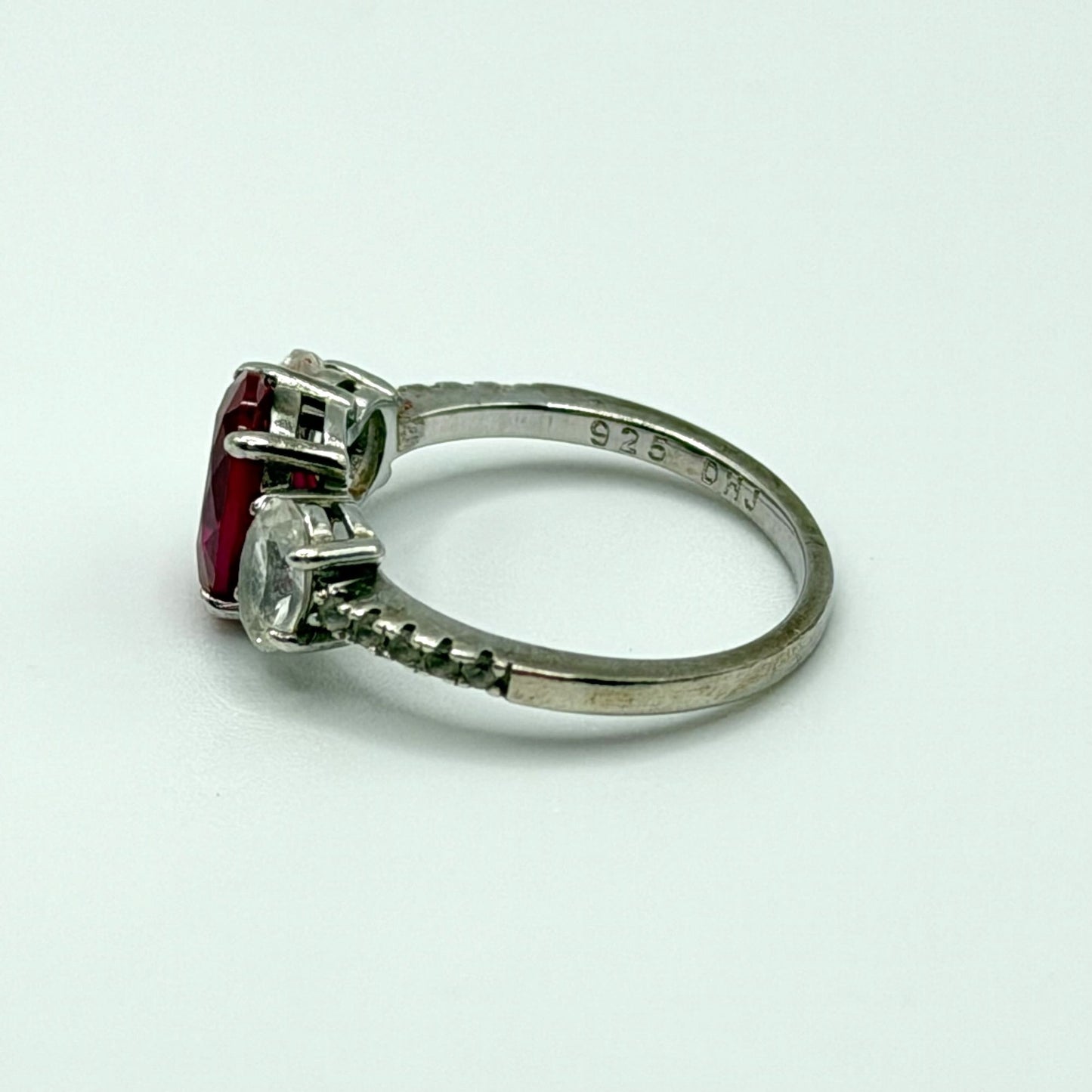 Helzberg Diamonds Sterling Silver Ruby & CZ Ring & Earrings Jewelry Set In Box 7.5