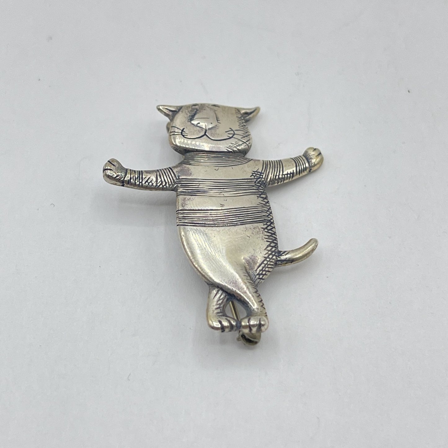 Edward Gorey Eman Govey Silver Cat about Town Dancing Happy Cat Pin Brooch