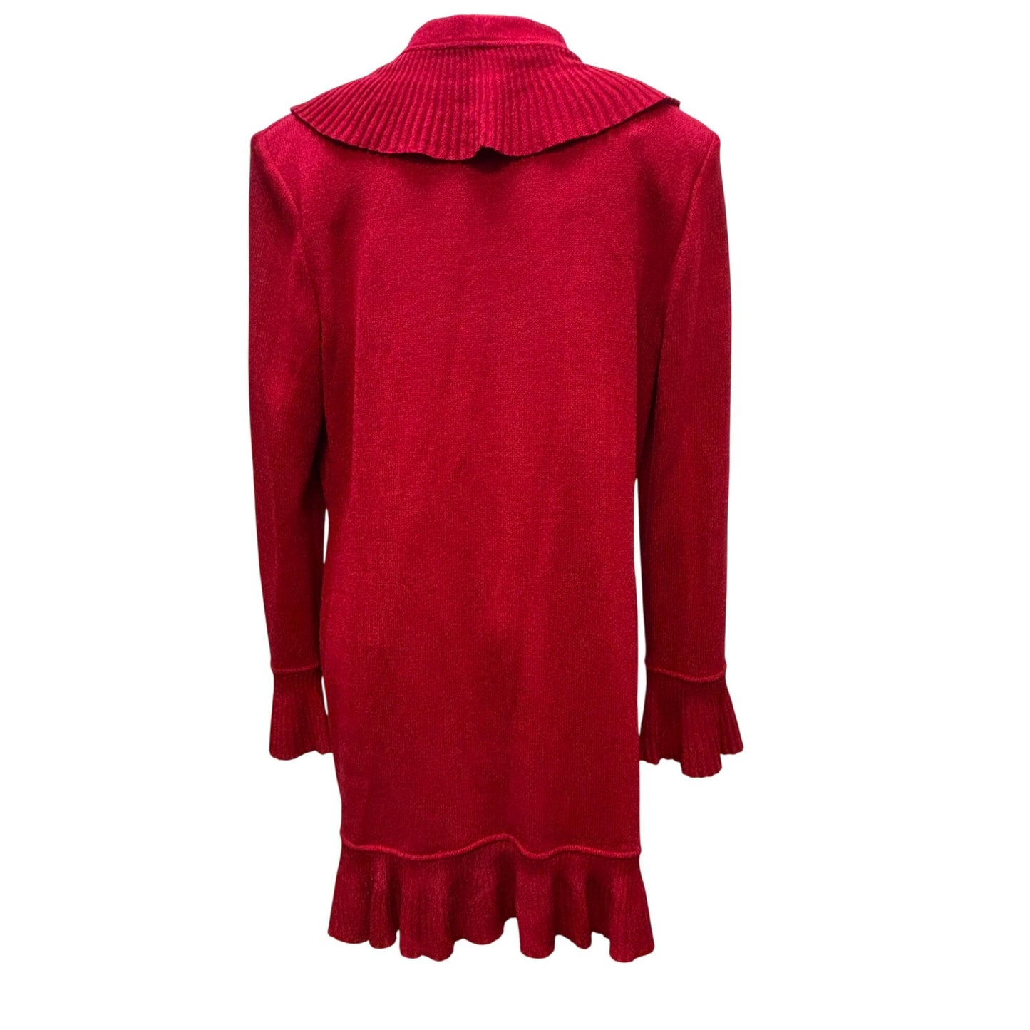 NWOT St. John Red Wool Ruffle Cardigan Long Sleeve Size 12