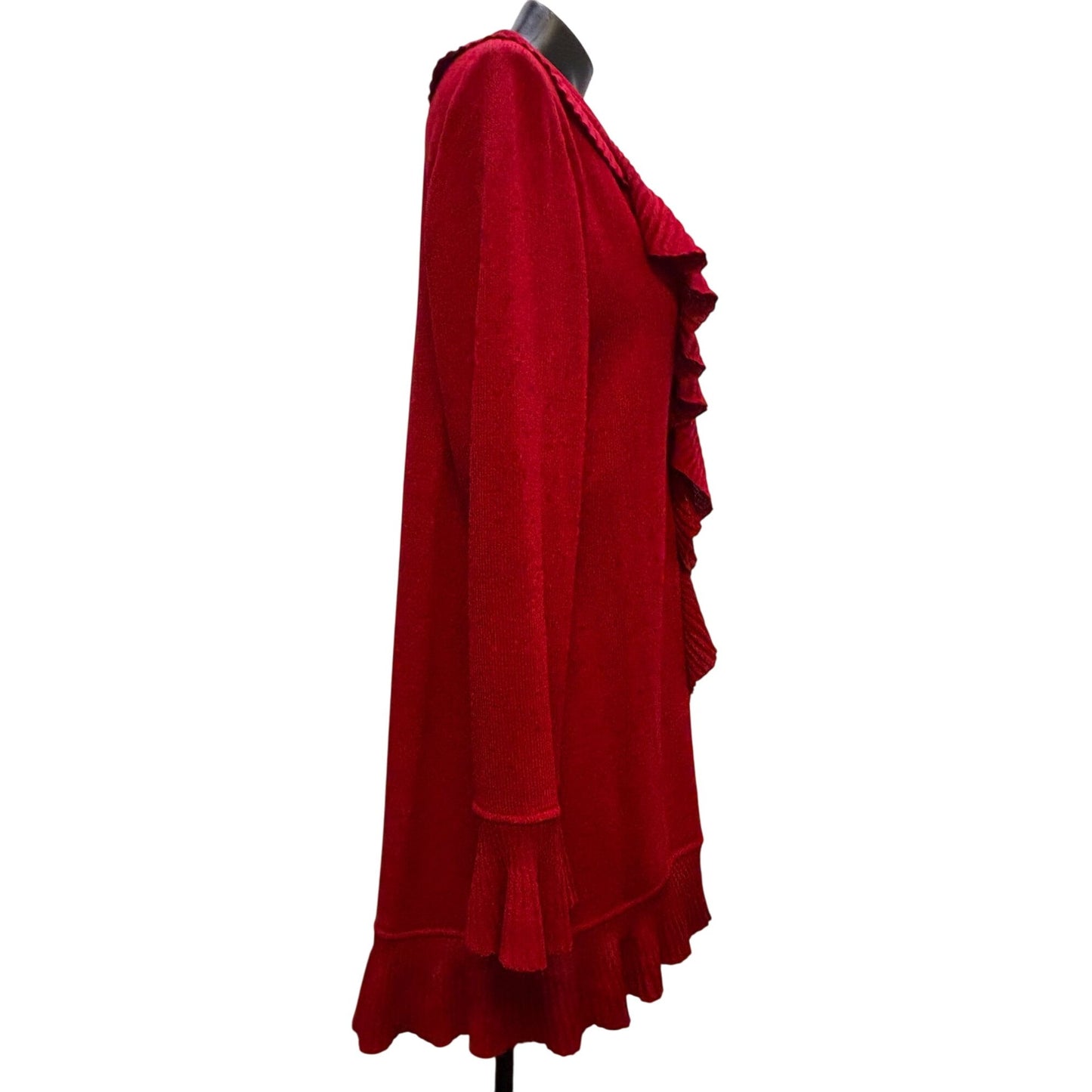 NWOT St. John Red Wool Ruffle Cardigan Long Sleeve Size 12