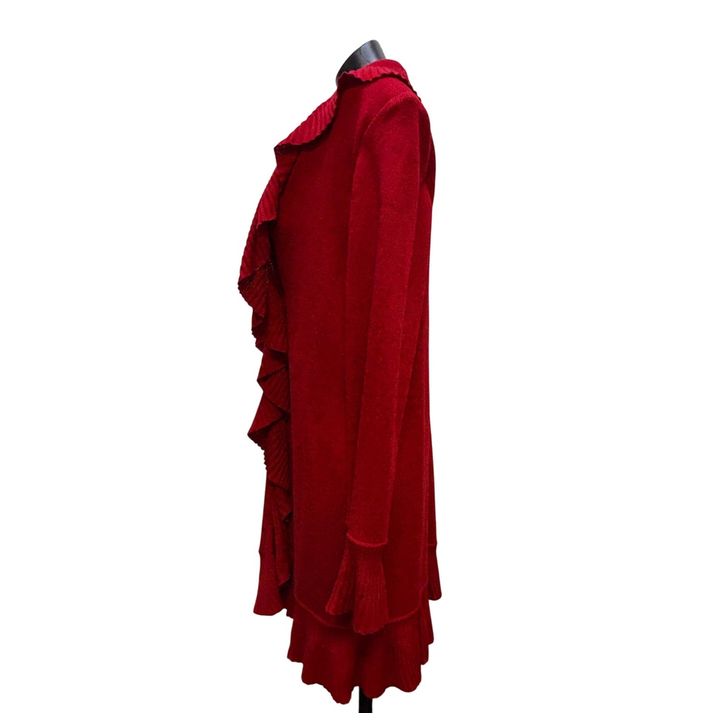 NWOT St. John Red Wool Ruffle Cardigan Long Sleeve Size 12