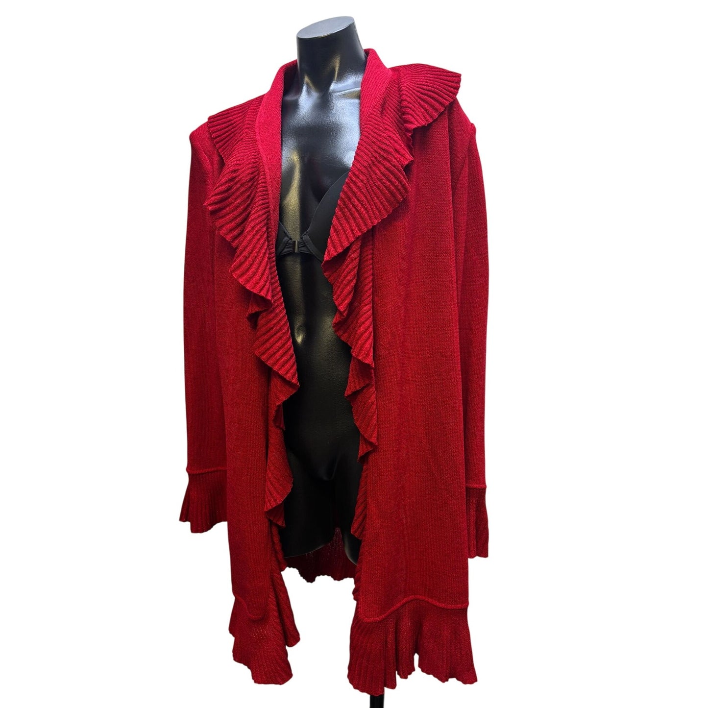 NWOT St. John Red Wool Ruffle Cardigan Long Sleeve Size 12